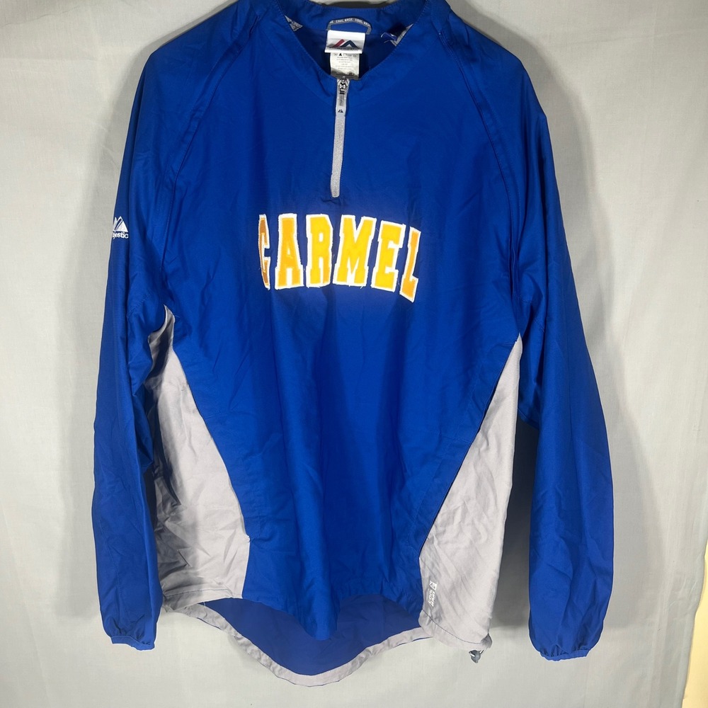 Majestic Carmel Windbreaker Pullover Mens Large Blue Quarter Zip Cool Base